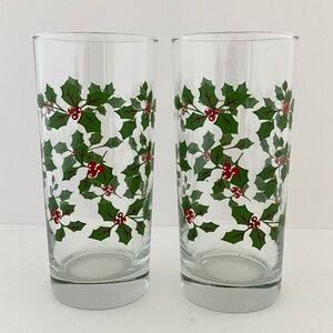 Vintage Set Of 2 Libbey Poinsettia Glass Coolers 6 1/8" Excellent Condition